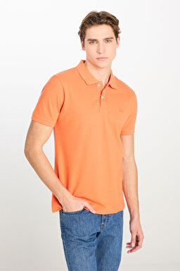 %100 Pamuk Regular Fit Normal Kesim Turuncu Polo Yaka Tişört - Orange-ML211810700
