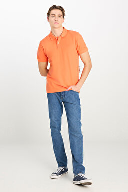 %100 Pamuk Regular Fit Normal Kesim Turuncu Polo Yaka Tişört - Orange-ML211810700 (görsel 3)