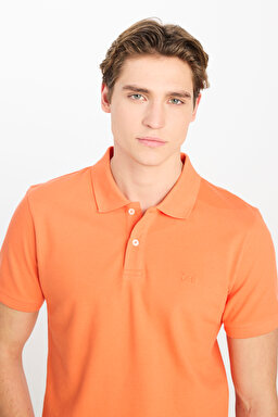 %100 Pamuk Regular Fit Normal Kesim Turuncu Polo Yaka Tişört - Orange-ML211810700 (görsel 4)