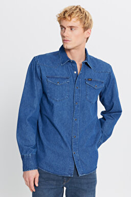 %100 Pamuk Regular Fit Normal Kesim Cepli Klasik Yaka Denim Gömlek - Roaring Rapids-ML241513927