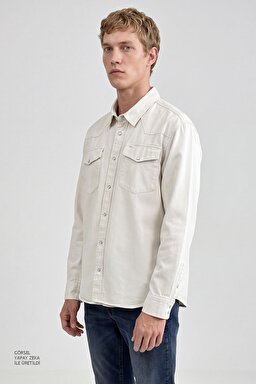 %100 Pamuk Western Regular Fit Normal Kesim Cepli Gömlek - Beige-ML241514614