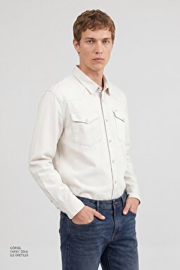 %100 Pamuk Western Regular Fit Normal Kesim Cepli Gömlek - Beige-ML241514614 (görsel 2)