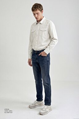 %100 Pamuk Western Regular Fit Normal Kesim Cepli Gömlek - Beige-ML241514614 (görsel 3)