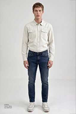 %100 Pamuk Western Regular Fit Normal Kesim Cepli Gömlek - Beige-ML241514614 (görsel 4)