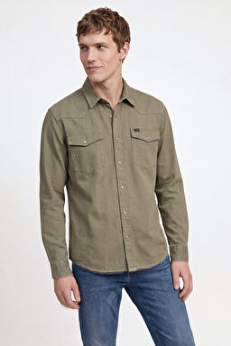 %100 Pamuk Western Regular Fit Normal Kesim Cepli Gömlek - Khaki-ML24151482 (görsel 2)