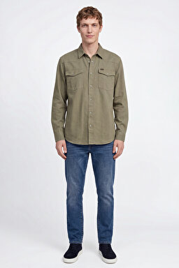 %100 Pamuk Western Regular Fit Normal Kesim Cepli Gömlek - Khaki-ML24151482 (görsel 3)