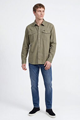 %100 Pamuk Western Regular Fit Normal Kesim Cepli Gömlek - Khaki-ML24151482 (görsel 4)