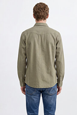 %100 Pamuk Western Regular Fit Normal Kesim Cepli Gömlek - Khaki-ML24151482 (görsel 5)