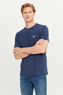 Regular Fit Normal Kesim Bisiklet Yaka Pamuklu Lacivert Tişört - Navy-ML60UFQ35