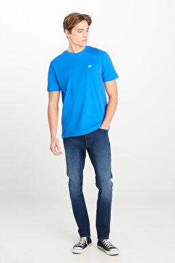 Regular Fit Normal Kesim Bisiklet Yaka Pamuklu Saks Mavisi Tişört - Ferris-ML60UFQA13 (görsel 3)