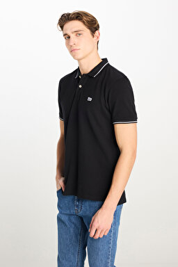 %100 Pamuk Regular Fit Normal Kesim Siyah Polo Yaka Tişört - Black-ML61ARL01 (görsel 2)