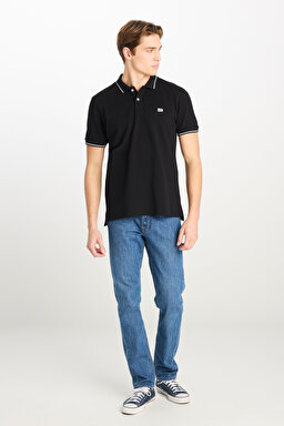 %100 Pamuk Regular Fit Normal Kesim Siyah Polo Yaka Tişört - Black-ML61ARL01 (görsel 3)