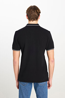%100 Pamuk Regular Fit Normal Kesim Siyah Polo Yaka Tişört - Black-ML61ARL01 (görsel 5)