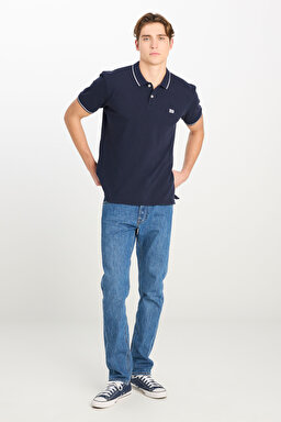 %100 Pamuk Regular Fit Normal Kesim Lacivert Polo Yaka Tişört - Navy-ML61ARL35 (görsel 3)