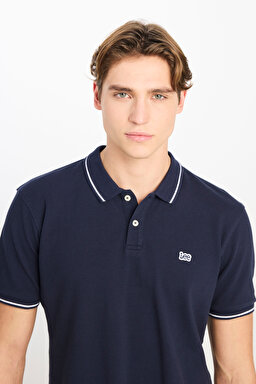 %100 Pamuk Regular Fit Normal Kesim Lacivert Polo Yaka Tişört - Navy-ML61ARL35 (görsel 4)