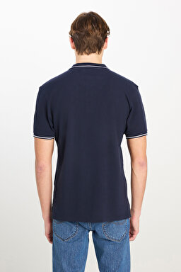 %100 Pamuk Regular Fit Normal Kesim Lacivert Polo Yaka Tişört - Navy-ML61ARL35 (görsel 5)