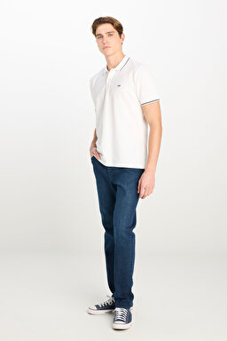 %100 Pamuk Regular Fit Normal Kesim Beyaz Polo Yaka Tişört - Bright White-ML61ARLLJ (görsel 3)