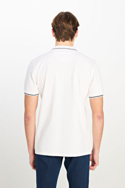 %100 Pamuk Regular Fit Normal Kesim Beyaz Polo Yaka Tişört - Bright White-ML61ARLLJ (görsel 5)