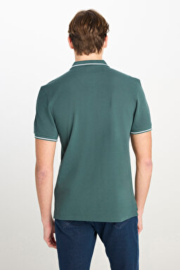 %100 Pamuk Regular Fit Normal Kesim Yeşil Polo Yaka Tişört - Evergreen-ML61ARLOT (görsel 5)