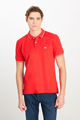 %100 Pamuk Regular Fit Normal Kesim Kırmızı Polo Yaka Tişört - Washed Red-ML61ARLQM