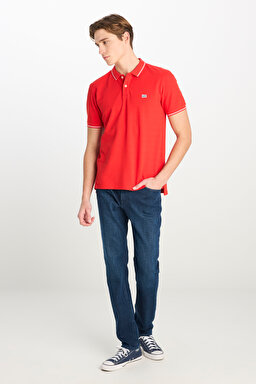 %100 Pamuk Regular Fit Normal Kesim Kırmızı Polo Yaka Tişört - Washed Red-ML61ARLQM (görsel 3)