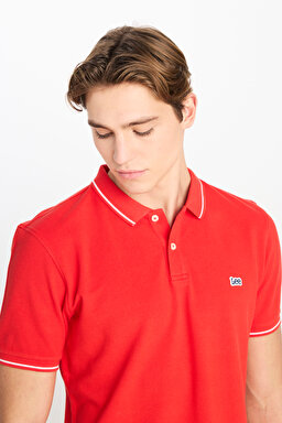 %100 Pamuk Regular Fit Normal Kesim Kırmızı Polo Yaka Tişört - Washed Red-ML61ARLQM (görsel 4)
