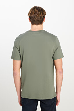 %100 Pamuk Regular Fit Normal Kesim Bisiklet Yaka Haki Tişört - Khaki-ML65QAI801 (görsel 5)