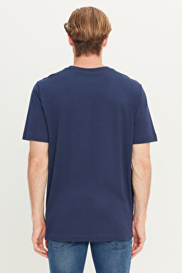%100 Pamuk Regular Fit Normal Kesim Bisiklet Yaka Lacivert Tişört - Navy Drop-ML65QAIEE (görsel 5)