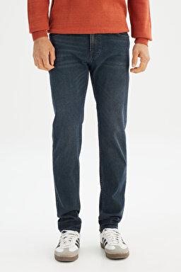 Pamuklu Slim Fit Dar Kesim Esnek Jean Denim Kot Pantolon - Deep Blue-ML701012397 (görsel 2)