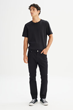 Pamuklu Slim Fit Dar Kesim Jean Denim Kot Denim Esnek Pantolon - Clean Black-ML701016AE
