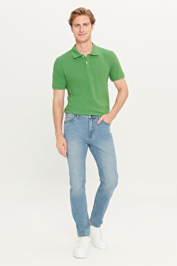 Rider Slim Fit Dar Kesim Normal Bel Dar Paça Pamuklu Esnek Açık Mavi Jean Denim Pantolon - Lt Used Marvin-ML701KNMB