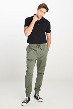 Regular Fit Normal Kesim Ribanalı Paça Pamuklu Haki Jogger Pantolon - Khaki-MLM04008801