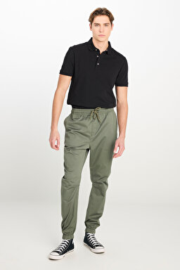 Regular Fit Normal Kesim Ribanalı Paça Pamuklu Haki Jogger Pantolon - Khaki-MLM04008801 (görsel 2)
