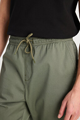 Regular Fit Normal Kesim Ribanalı Paça Pamuklu Haki Jogger Pantolon - Khaki-MLM04008801 (görsel 5)