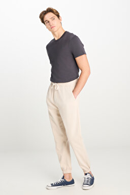 Regular Fit Normal Kesim Ribanalı Paça Taş Rengi Jogger Pantolon - Stone-MLM0400913
