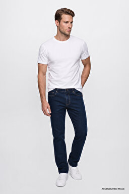 Texas Straight Fit Düz Kesim Normal Bel Pamuklu Esnek Siyah Denim Pantolon - Dark Blue-MW12100020001