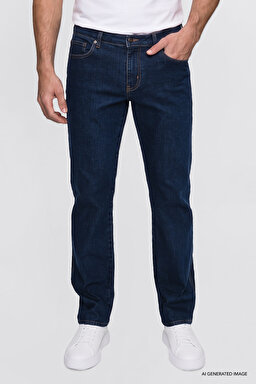 Texas Straight Fit Düz Kesim Normal Bel Pamuklu Esnek Siyah Denim Pantolon - Dark Blue-MW12100020001 (görsel 3)