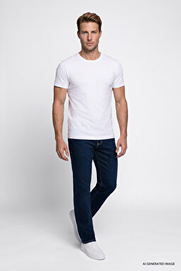 Texas Slim Fit Normal Bel Denim Esnek Jean Kot Pantolon - Deep Blue-MW12S001397