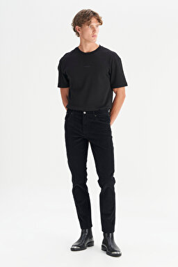 Texas Pamuklu Slim Fit Dar Kesim Cepli Esnek Kadife Pantolon - Black-MW12SEC100