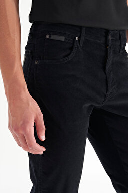 Texas Pamuklu Slim Fit Dar Kesim Cepli Esnek Kadife Pantolon - Black-MW12SEC100 (görsel 4)