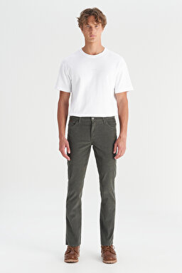 Pamuklu Texas Slim Fit Dar Kesim Cepli Esnek Kadife Pantolon - Green-MW12SEC300