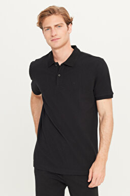 %100 Pamuk Regular Fit Normal Kesim Siyah Polo Yaka Tişört - Black-MW211837001