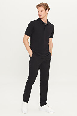 %100 Pamuk Regular Fit Normal Kesim Siyah Polo Yaka Tişört - Black-MW211837001 (görsel 3)