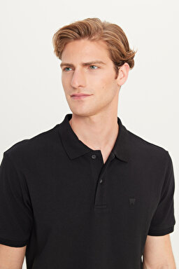 %100 Pamuk Regular Fit Normal Kesim Siyah Polo Yaka Tişört - Black-MW211837001 (görsel 4)
