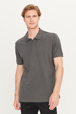 %100 Pamuk Regular Fit Normal Kesim Antrasit Polo Yaka Tişört - Anthracite-MW211837003