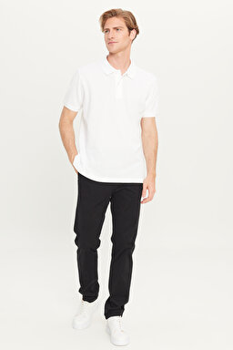 %100 Pamuk Regular Fit Normal Kesim Beyaz Polo Yaka Tişört - White-MW211837100 (görsel 3)