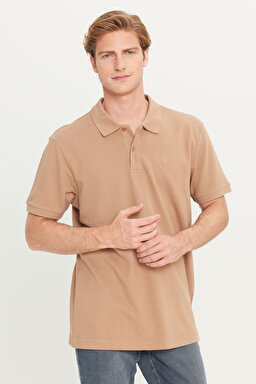 %100 Pamuk Regular Fit Normal Kesim Deve Tüyü Polo Yaka Tişört - Camel-MW211837211