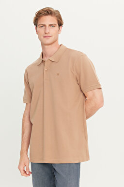 %100 Pamuk Regular Fit Normal Kesim Deve Tüyü Polo Yaka Tişört - Camel-MW211837211 (görsel 2)