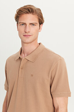 %100 Pamuk Regular Fit Normal Kesim Deve Tüyü Polo Yaka Tişört - Camel-MW211837211 (görsel 4)