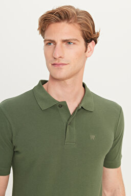 %100 Pamuk Regular Fit Normal Kesim Yeşil Polo Yaka Tişört - Green-MW211837300 (görsel 4)